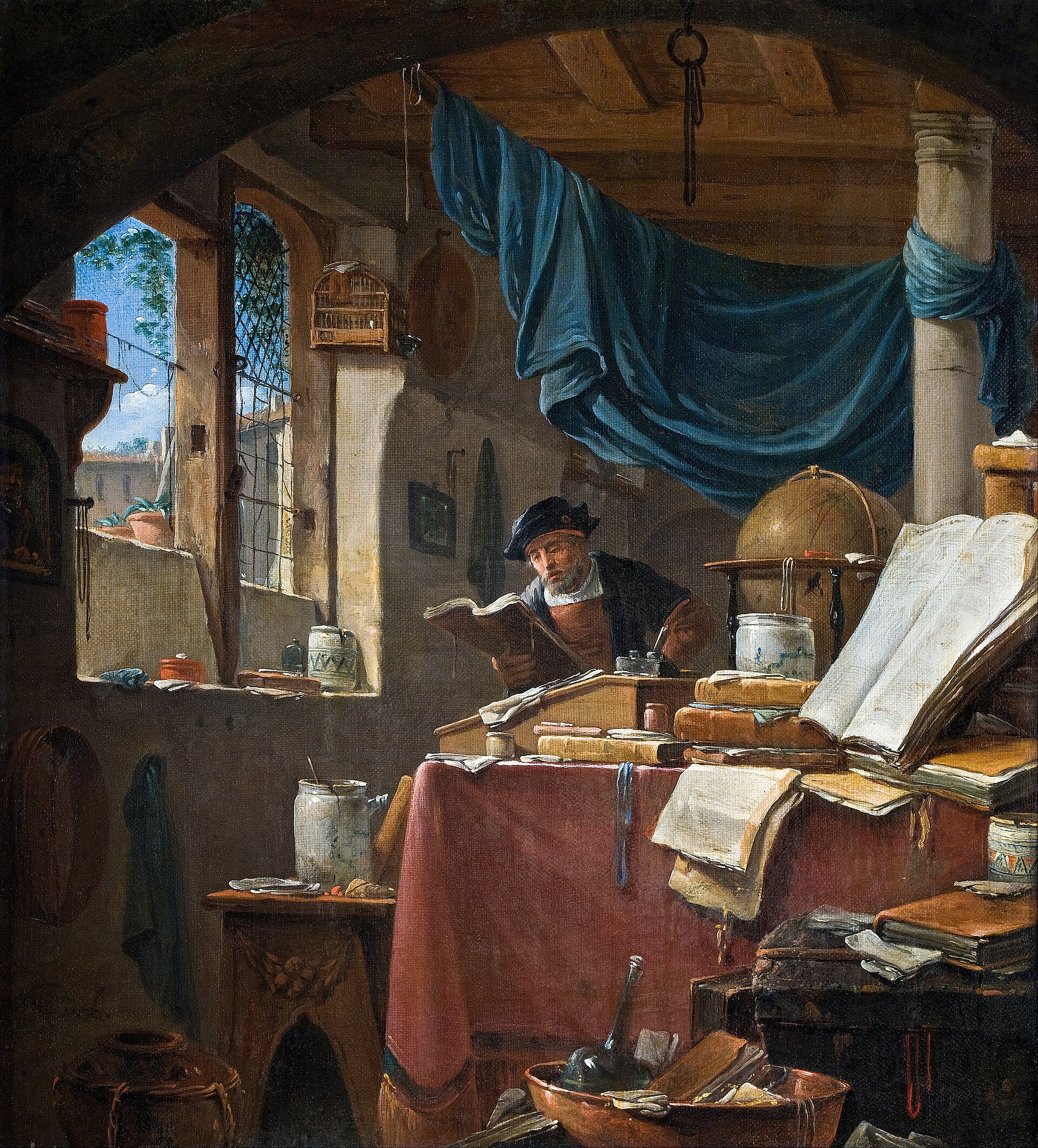 Imagem de referência de Estudioso no seu atelier, descrito nos dados abertos como pintura de Thomas Wijck