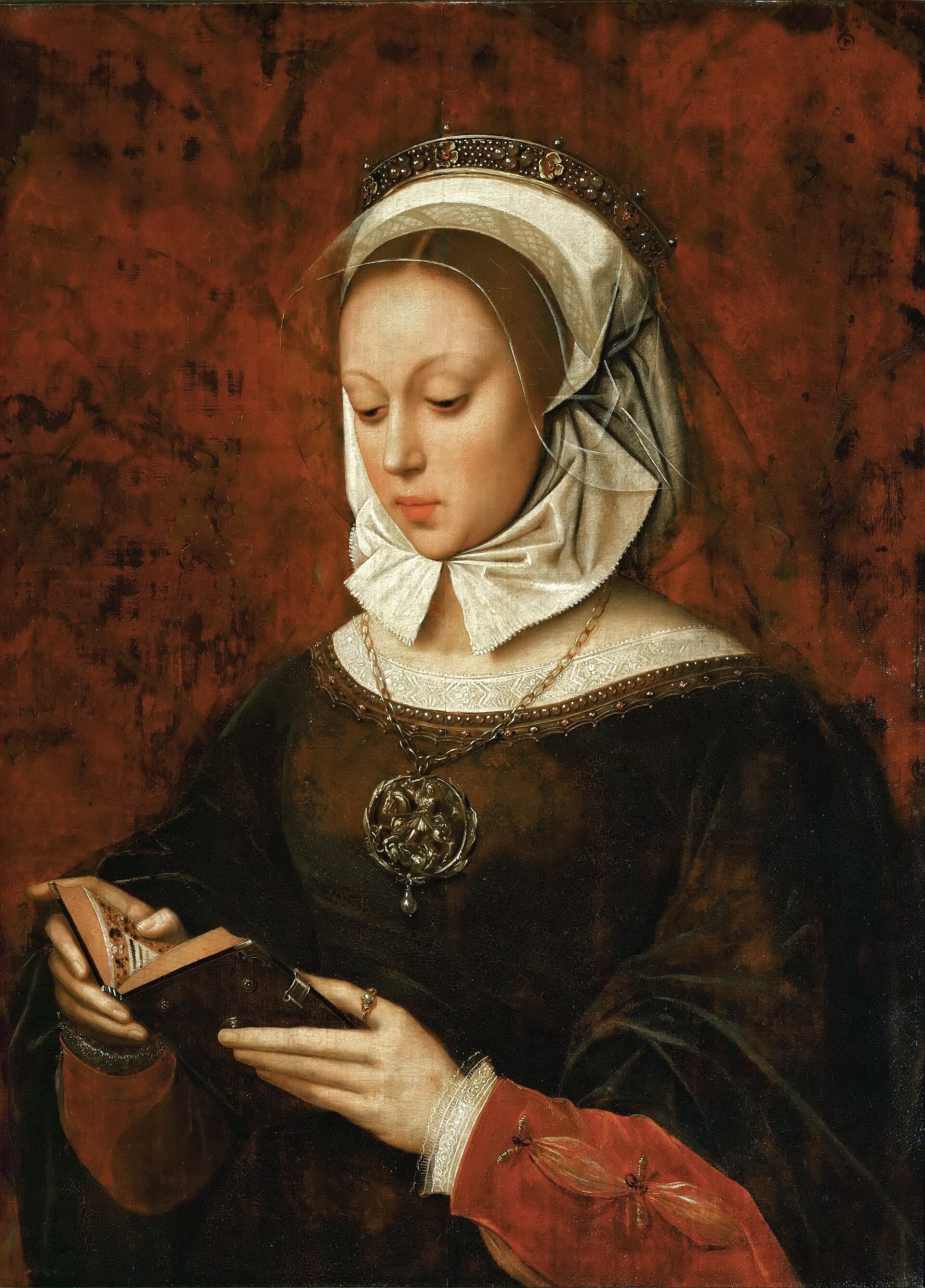 Imagem de referência de Mulher jovem lendo um livro de horas, descrito nos dados abertos como pintura de Ambrosius Benson