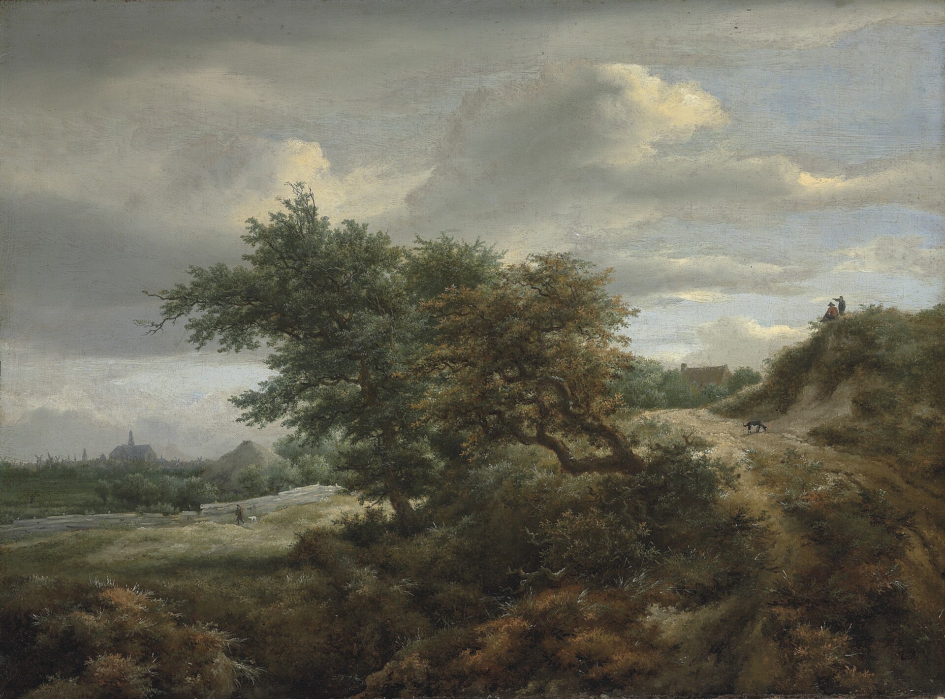 Imagem de referência de Caminho numa elevação arborizada, Haarlem em fundo, descrito nos dados abertos como pintura de Jacob van Ruisdael