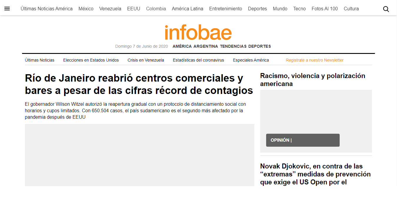 Imagem de referência relacionada a Infobae, item descrito como site de notícias