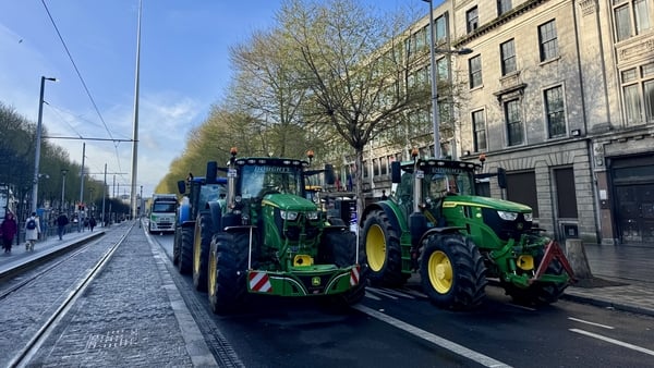 tractors on o'connell street during protest