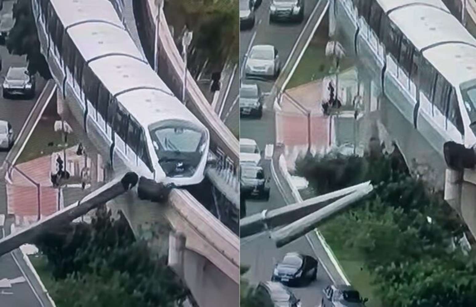 Um guindaste de grande porte caiu sobre a linha do monotrilho, em S&atilde;o Paulo, neste s&aacute;bado (24) e foi atingido pelo trem pr&oacute;ximo &agrave; esta&ccedil;&atilde;o Camilo Hadadd, da linha 15 prata.